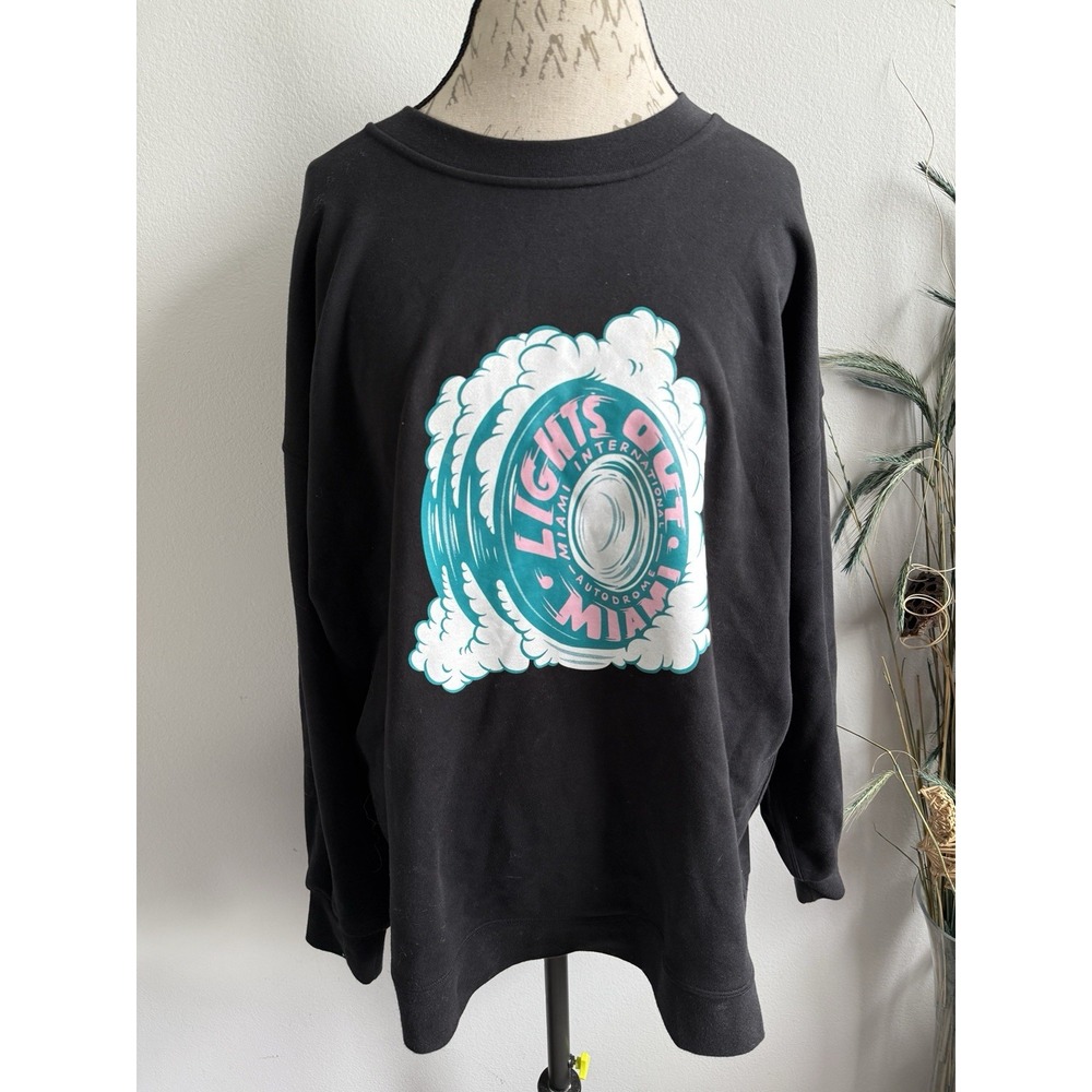 Lululemon Sweatshirt Mens 2Xl Black Crewneck Pullover Stretch Casual Logo Miami‎